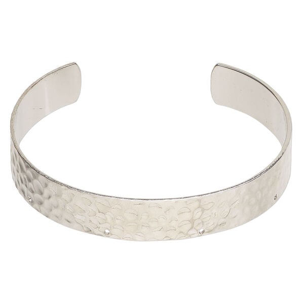Bracelet, cuff 1pkg1, silver-finished steel, 12mm hammered, 7-1/2 inches. image number 0