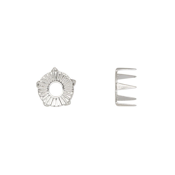 Rhinestone mount, imitation rhodium-plated brass, 9x5mm with SS40 rose or rose 5-prong tiffany setting. Sold per pkg of 100. image number 0