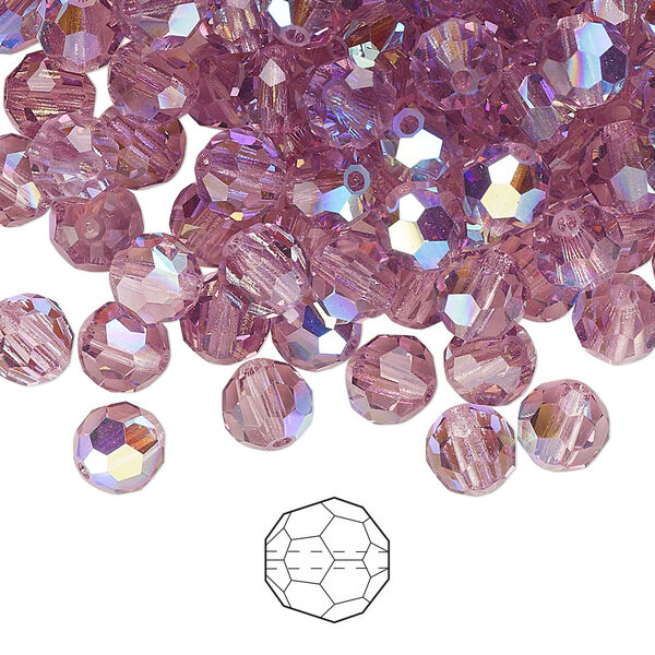 Bead 24pk light amethyst AB, Preciosa Czech crystal 6mm round image number 0