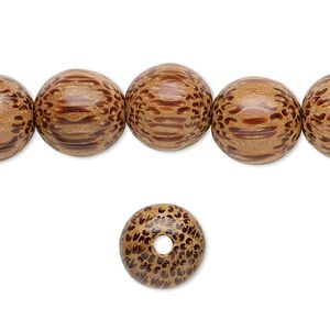 Bead, coconut palm wood (waxed), 11-12mm hand-cut round. Sold per 15-1/2" to 16" strand.