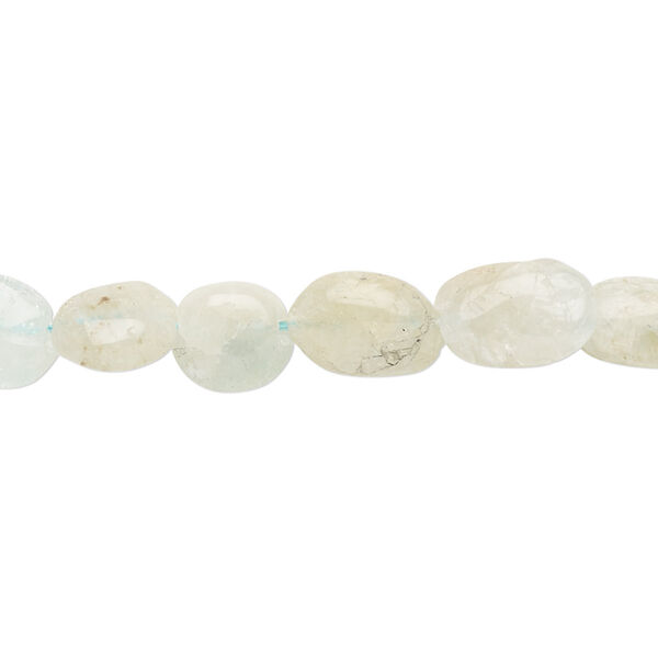 Bead, aquamarine (heated), 8x7mm-13x8mm hand-cut puffed oval, D grade, Mohs hardness 7-1/2 to 8. Sold per 14-inch strand. image number 0