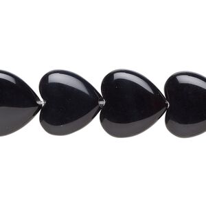 Black onyx 1pkg1, flat heart bead 15.5-16 inch 14mm