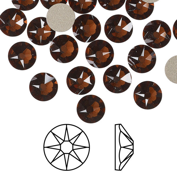 Flat back 1pkg12 smoked topaz foil back, Crystal Passions® Regenerated 7.07-7.27mm rose round SS34 2088 image number 0