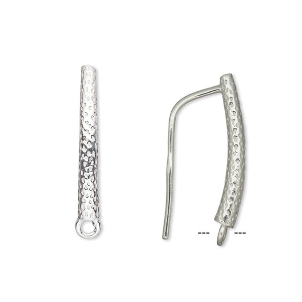 Ear wire, sterling silver, 25x3mm textured round curve fishhook with closed loop, 18 gauge. Sold per pair. image number 0