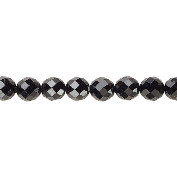 Bead, black tourmaline (natural), 6mm hand-cut faceted round, B+ grade, Mohs hardness 7 to 7-1/2. Sold per 15-1/2" to 16" strand. image number 0