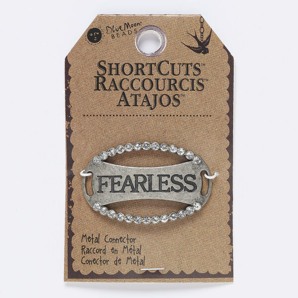 Focal, acrylic and antique nickel-finished "pewter" (zinc-based alloy), clear, 46x29mm oval with "FEARLESS" and 8.5x2mm hole. Sold individually. image number 0