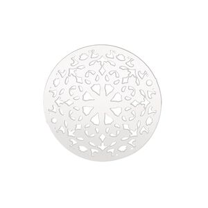 Link, Lazer Lace™, stainless steel, 26mm single-sided fancy domed round. Sold per pkg of 4.