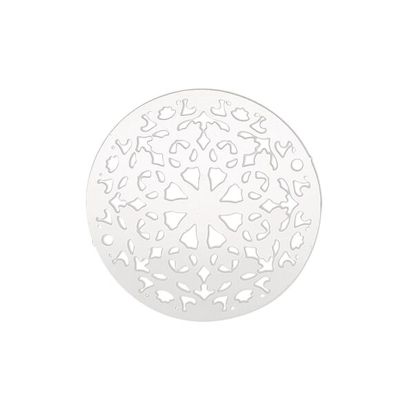 Link, Lazer Lace™, stainless steel, 26mm single-sided fancy domed round. Sold per pkg of 4. image number 0