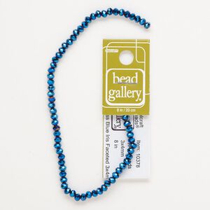 Bead, glass, opaque blue iris, 4x2mm-5x3mm faceted rondelle. Sold per 8-inch strand, approximately 65 beads.
