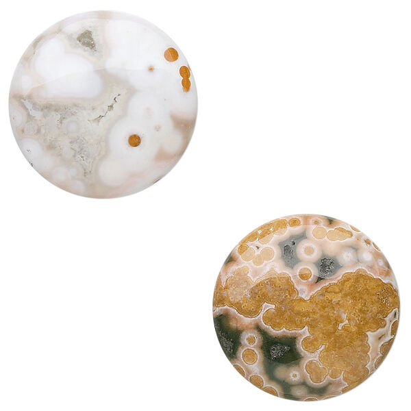 Cabochon, ocean jasper (natural), 20mm calibrated round, B grade, Mohs hardness 6-1/2 to 7. Sold individually. image number 0