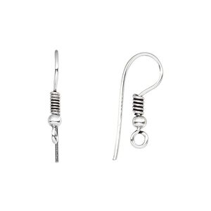 Ear wire fishhook 1pkg50 antique silver-plated, 21mm / 4x2mm coil / 3mm ball / open loop, 20 gauge copper 25 pair