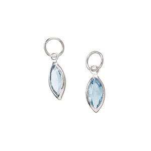 Drop "pewter" zinc-based alloy glass 2pk 12x6mm faceted marquise, silver finish blue
