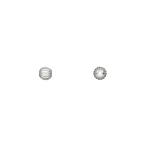 Bead, sterling silver, 4mm seamless corrugated round. Sold per pkg of 50. image number 0