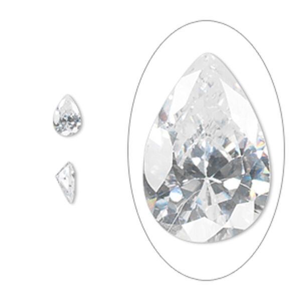 Gem, cubic zirconia, spinel white, 6x4mm faceted pear, Mohs hardness 8-1/2. Sold per pkg of 2. image number 0