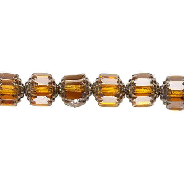 Bead, Czech glass, honey and metallic silver, 8mm round cathedral. Sold per 15-1/2" to 16" strand, approximately 50 beads. image number 0
