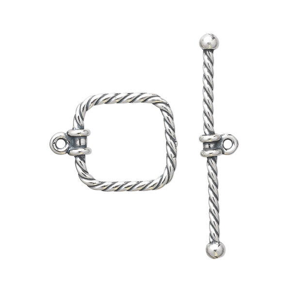 Clasp, JBB Findings, toggle, antiqued sterling silver, 15mm twisted wire square. Sold individually. image number 0