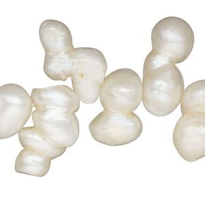 Pearl, cultured freshwater (bleached), white, 11x8mm-25x12mm top-drilled double baroque, D grade, Mohs hardness 2-1/2 to 4. Sold per 15-inch strand.