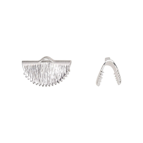 Ribbon crimp end, silver-finished brass, 15x7mm brushed fan. Sold per pkg of 10. image number 0
