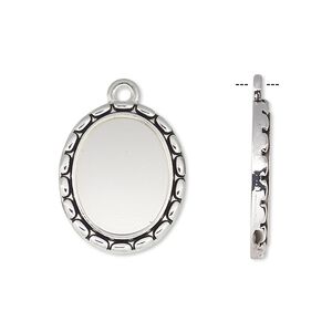 Drop, antique silver-finished "pewter" (zinc-based alloy), 21x17mm oval with oval edge and 16x12mm oval setting. Sold per pkg of 6.
