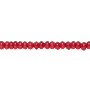 Bead, bamboo coral (dyed), red, 4x3mm hand-cut rondelle, B- grade, Mohs hardness 3-1/2 to 4. Sold per 15-1/2" to 16" strand.