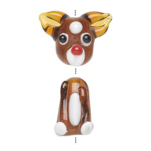Bead, lampworked glass, multicolored, 23x15mm deer head and 17x12mm deer body. Sold per pkg of (2) 2-piece sets.