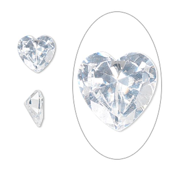 Gem, cubic zirconia, white, 10x10mm faceted heart, Mohs hardness 8-1/2. Sold individually. image number 0