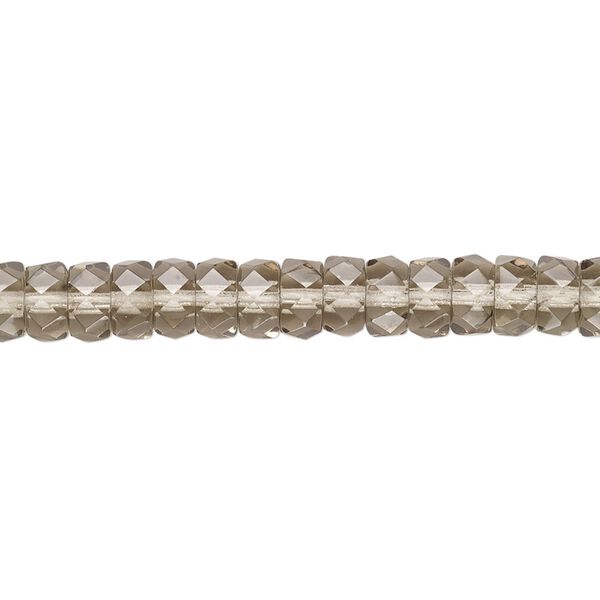 Bead, Czech fire-polished glass, smoke, 6x3mm faceted rondelle. Sold per 15-1/2" to 16" strand. image number 0