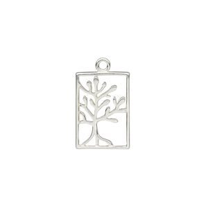 Charm Amoracast® 1pkg1 sterling silver, 14x10mm 2-sided cutout tree of life rectangle