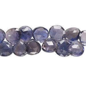 Iolite 1pkg1, hand-cut top-drilled faceted puffed teardrop bead natural 8 inch 7-9mm