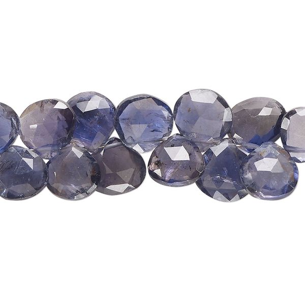 Iolite 1pkg1, hand-cut top-drilled faceted puffed teardrop bead natural 8 inch 7-9mm image number 0