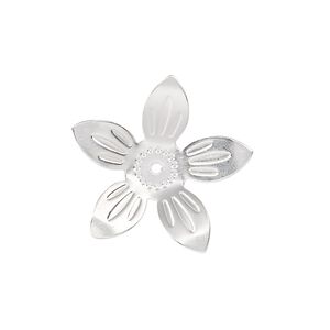 Component, silver-finished brass, 24x23mm single-sided flower. Sold per pkg of 10.