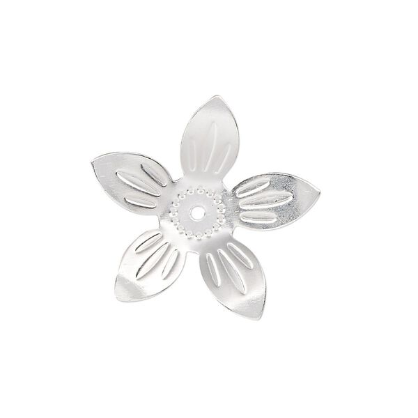 Component, silver-finished brass, 24x23mm single-sided flower. Sold per pkg of 10. image number 0