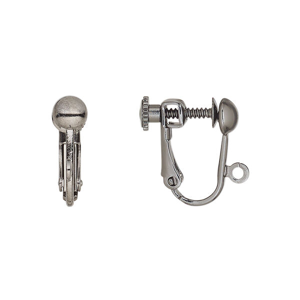 Earring, clip-on, gunmetal-plated brass, 15mm hinged screwback with 5mm half ball and open loop. Sold per pkg of 5 pairs. image number 0
