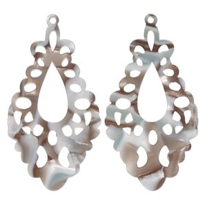 Focal, resin, grey and brown, 51.5x29mm fancy teardrop with cutouts. Sold per pkg of 2.