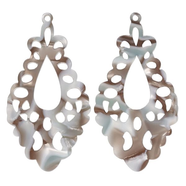 Focal, resin, grey and brown, 51.5x29mm fancy teardrop with cutouts. Sold per pkg of 2. image number 0