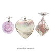 Pendant mix, epoxy / multi-shell (natural / dyed / assembled) / imitation rhodium-finished brass, mixed colors, 26x25mm-70x70mm mixed shape. Sold per pkg of 3. image number 1