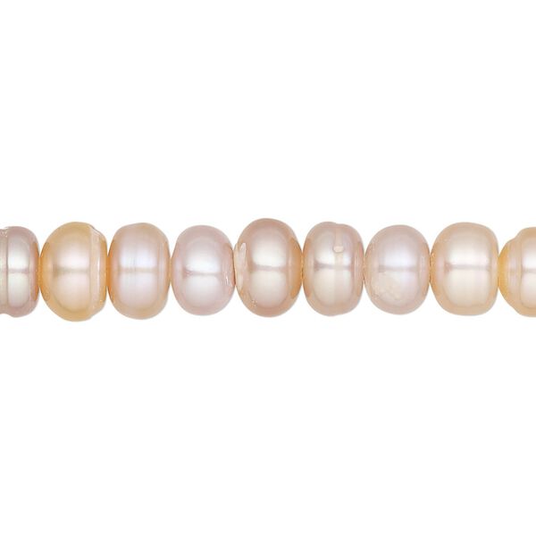 Pearl, cultured freshwater (natural), mauve and peach, 7.5x4mm-9x5mm button, C- grade, Mohs hardness 2-1/2 to 4. Sold per 8-inch strand, approximately 35-41 beads. image number 0