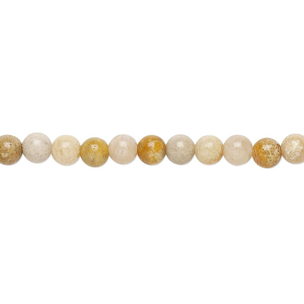 Bead, Indonesian fossil coral (natural), 4mm round, B grade, Mohs hardness 6-1/2 to 7. Sold per 15-1/2" to 16" strand. image number 0