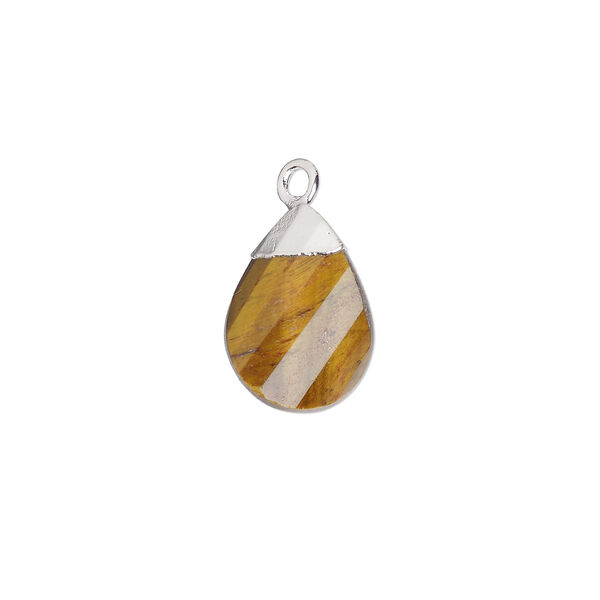 Drop, tigereye (natural) and sterling silver, 13x9mm flat faceted twisted hand-cut teardrop. Sold individually. image number 0
