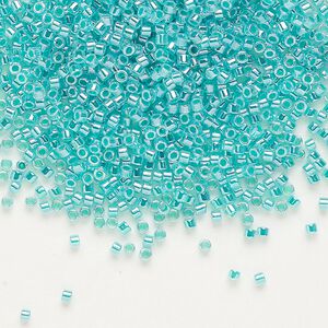 Seed bead, Delica®, glass, pkg/250g, #11 round, opaque inside dyed color luster aqua green (DB-0238).