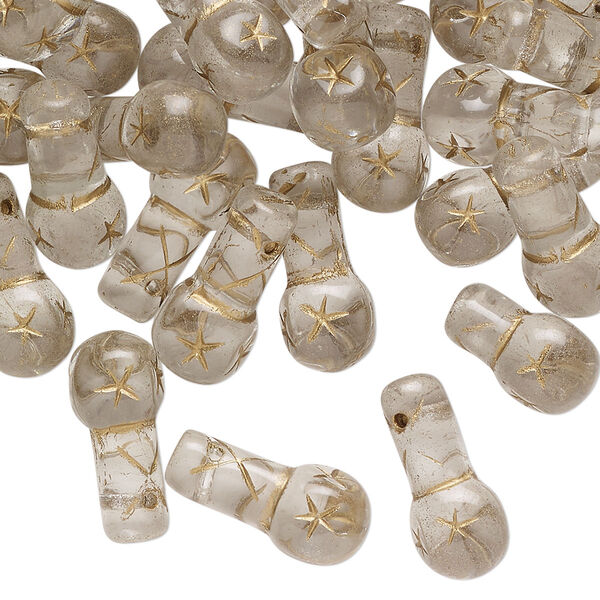Bead, pressed glass, transparent clear and gold, 16x5mm top-drilled vase with line and star design. Sold per 2-ounce pkg, approximately 60 beads. image number 0