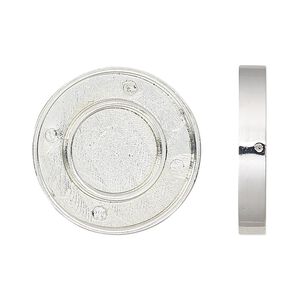 Component, Beadalon® Katiedids™, silver-plated "pewter" (zinc-based alloy), 25mm two-hole round, 3.5mm and 12.5mm inside diameters. Sold per pkg of 5.