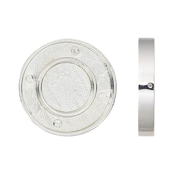 Component, Beadalon® Katiedids™, silver-plated "pewter" (zinc-based alloy), 25mm two-hole round, 3.5mm and 12.5mm inside diameters. Sold per pkg of 5. image number 0
