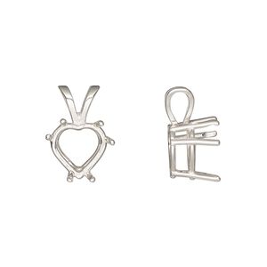 Pendant, Sure-Set™, sterling silver, 10mm with pre-notched 6-prong heart basket setting. Sold individually.