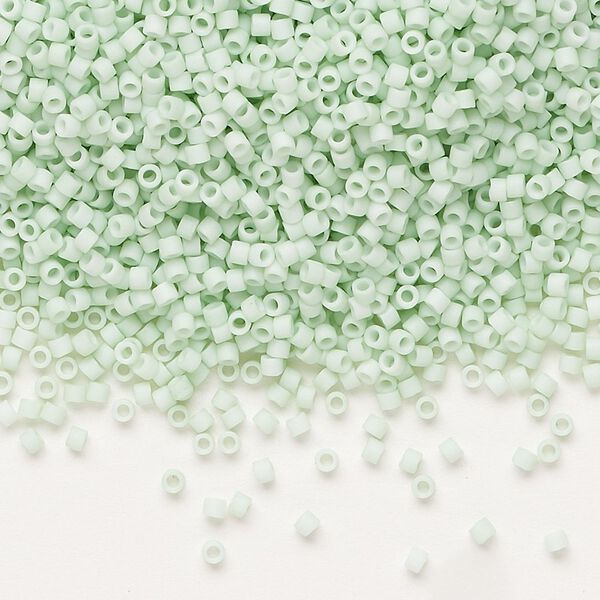 Seed bead, Delica®, glass, pkg/7.5g, #11 round, opaque matte light mint green (DB-1516). image number 0