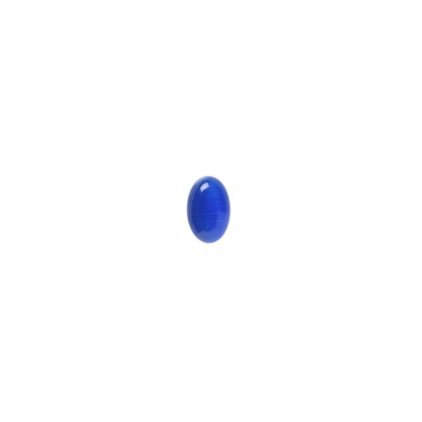 Cabochon, cat's eye glass (fiber optic glass), blue, 6x4mm calibrated oval, quality grade. Sold per pkg of 10. image number 0