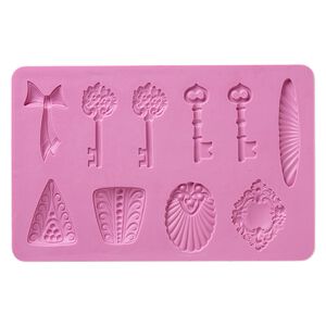 Mold, silicone, fuchsia, 6-1/4 x 4 x 1/4 inches with 30x28mm-56x10mm multi-shape. Sold individually.