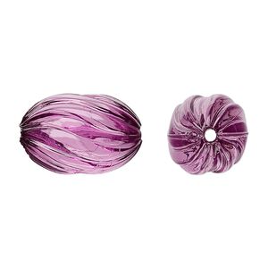 Bead, acrylic, purple, 20x13mm fluted oval. Sold per 100-gram pkg, approximately 50 beads.