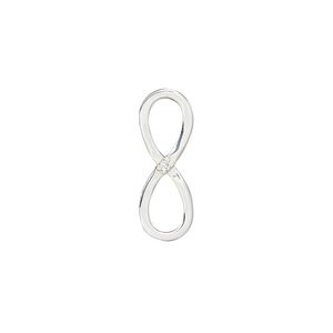 Link, cubic zirconia and sterling silver, clear, 22x8mm single-sided infinity. Sold individually.