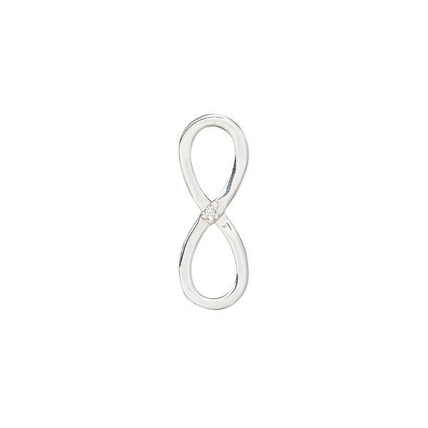 Link, cubic zirconia and sterling silver, clear, 22x8mm single-sided infinity. Sold individually. image number 0
